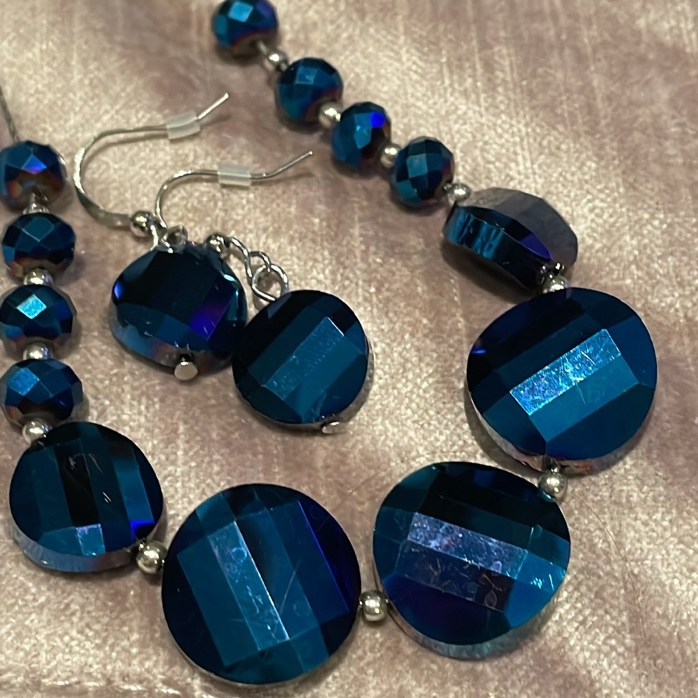 Blue Necklace & Earrings Set 16-18”